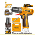 Taladro Inalámbrico DE ROTACIÓN 12V INGCO 20Nm 2 Velocidades + 2 Baterías 1.5Ah CDLI12206