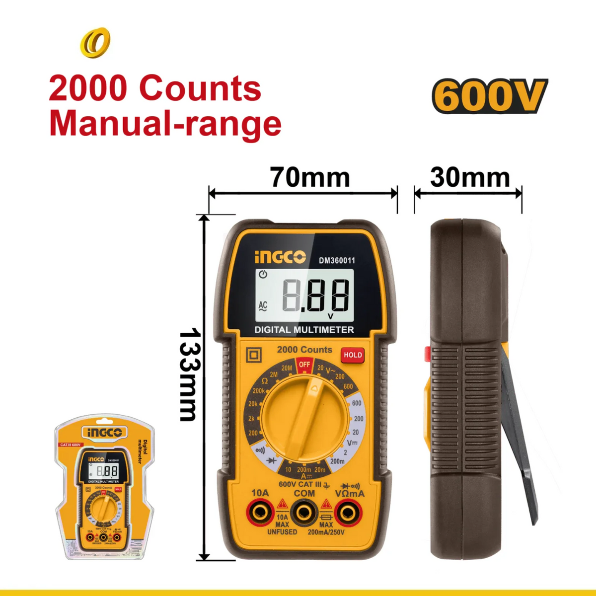 Multímetro Digital Industrial INGCO DM360011 TRUE RMS 600V | Tester Profesional