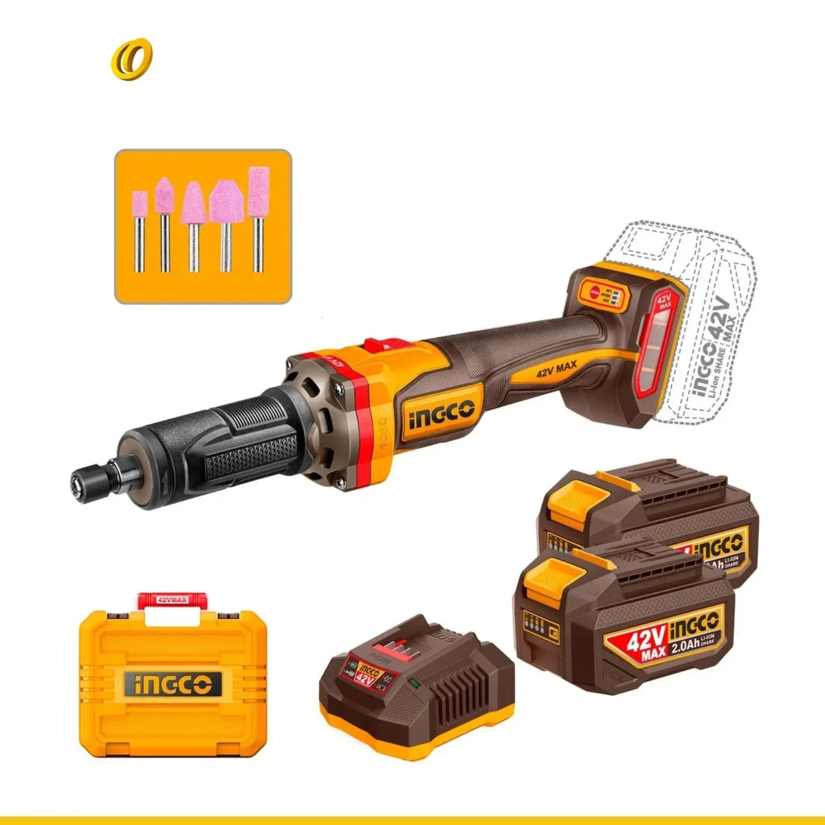 Mototool INGCO 42V 30000RPM Brushless 2 Baterías y Cargador UCDGLI42012