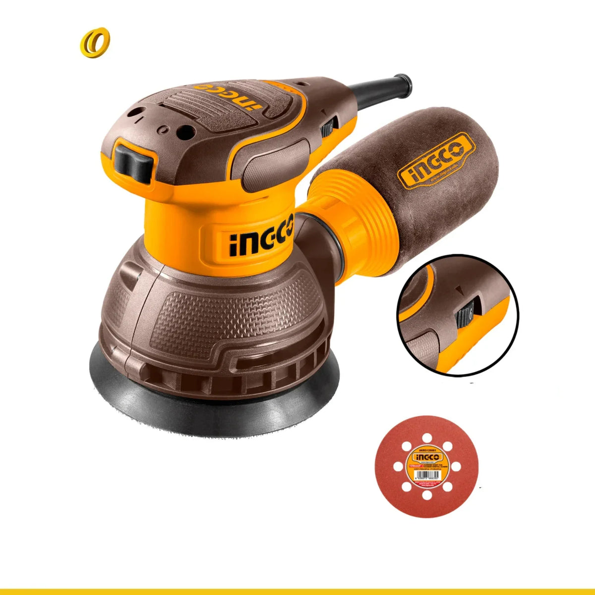 Lijadora Rotorbital 320W 8000-13000 Con 5 Pliegos De Lija INGCO URS3216