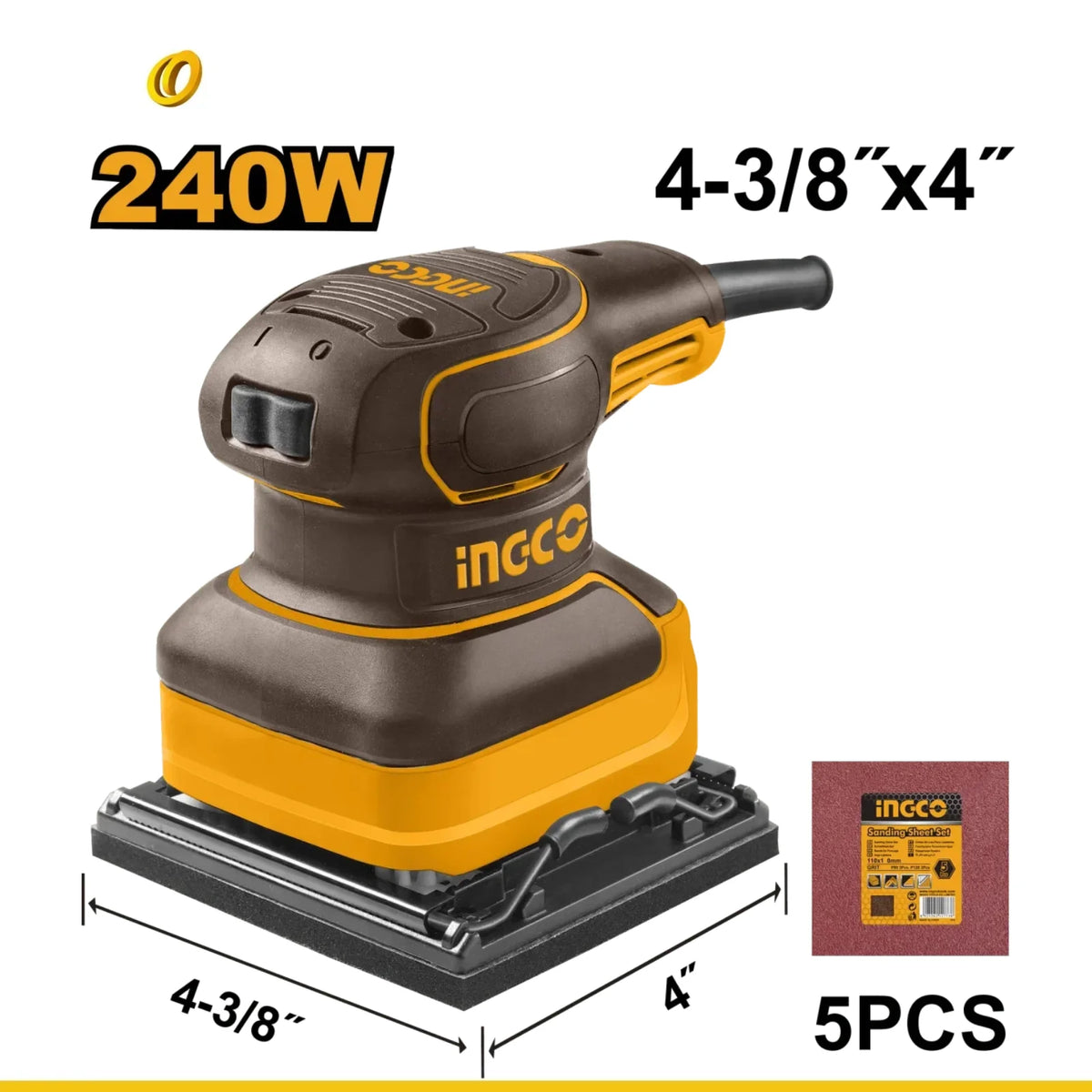 Lijadora De Palma 110/120V 60Hz 240W 14000Rpm Con 5 Pliegos De Lija INGCO UPS2416